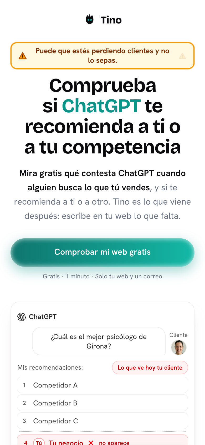 Primera pantalla de trytino.com/empezar en el móvil